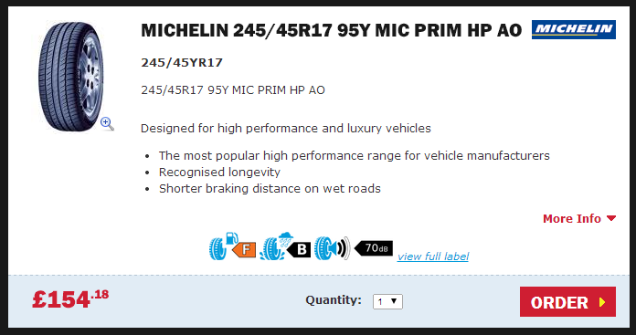 Michelin Pri HP AO Tyres Buy Michelin 245/45R17 95y mic prim hp ao tyres from Setyres